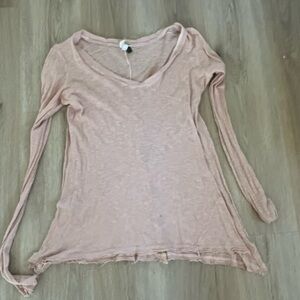 Light Tan Long Sleeve V-Neck Women's Top